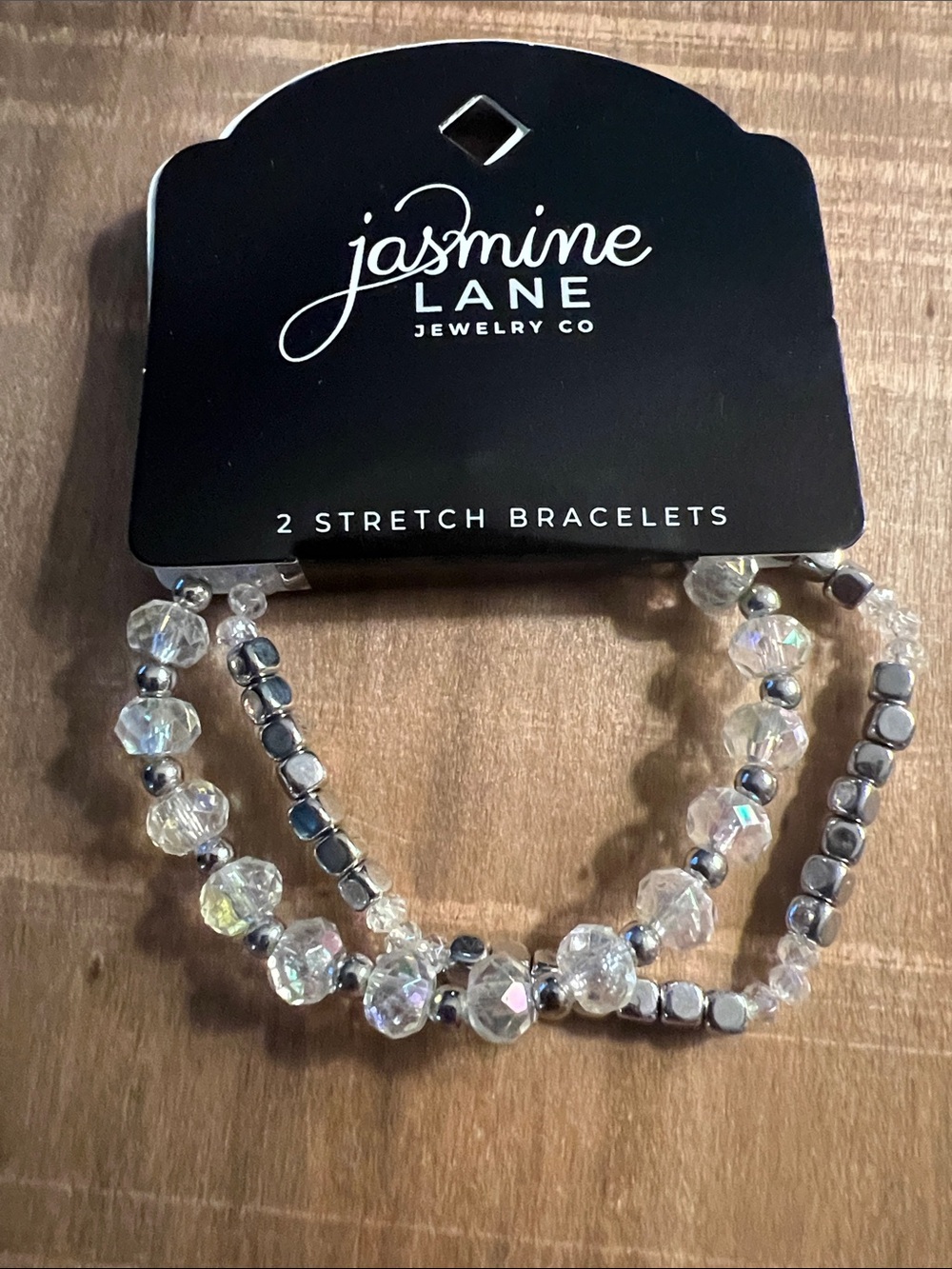 3/$18 Jasmine Lane Clear Crystal & Silver-Tone Stretch Bracelet Duo Lot 3017